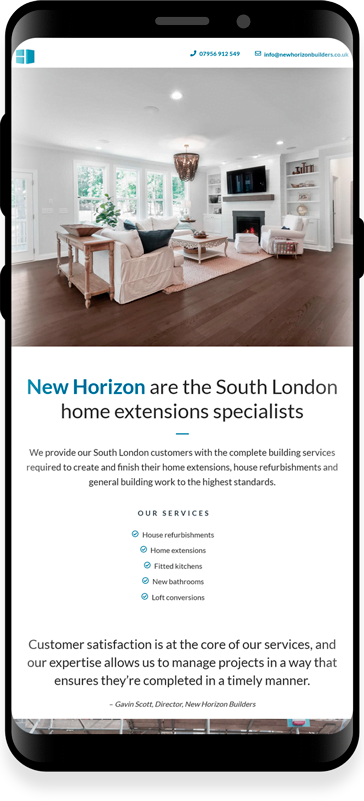 NewHorizon website in a mobile-friendly view